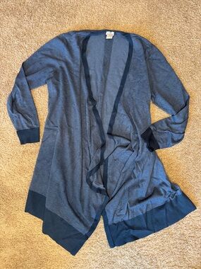 Chico's Lightweight Slate Blue Cardigan with Navy Trim